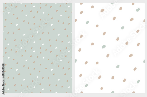 Simple Hand Drawn Irregular Dotted Vector Patterns. Tiny Brush Dots Isolated on a Mint Blue and White Background. Infantile Style Abstract Geometric Print with Spots Ideal for Fabric, Textile. 