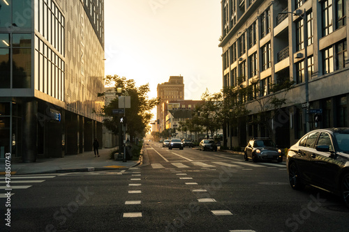 Morning on Grand Street in Downtown, Los Angeles, California. DTLA.