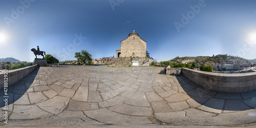 Tbilisi, Georgia. Metekhi church and Vakhtang Gorgasali Statue panorama