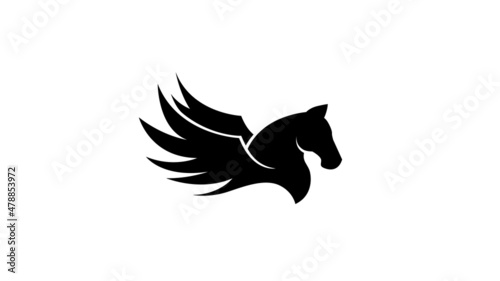 Creative black pegasus horse wings logo vector illustration