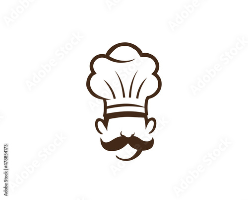 Creative Chef Head Moustache Hat Cartoon Logo Vector Design Illustration