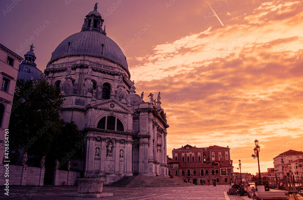 Sunset over Basilica di Santa Maria della Salute in Venice, Italy
