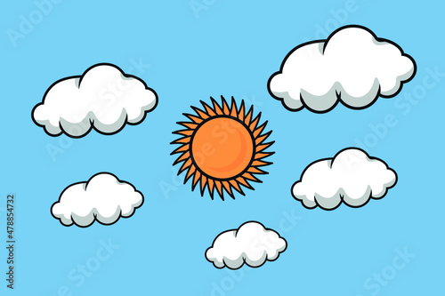 vector illustration of clouds and sun in the blue sky wide background