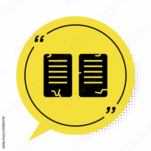 Black The commandments icon isolated on white background. Gods law concept. Yellow speech bubble symbol. Vector Illustration