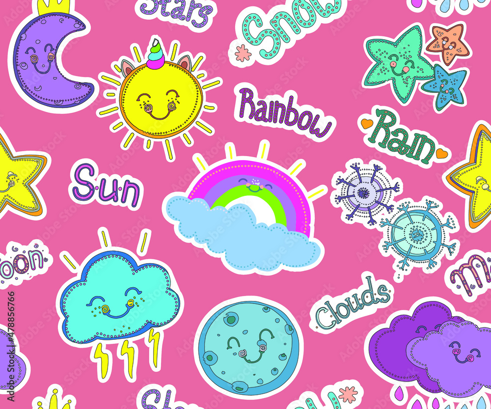 Stickers clouds, rainbow, month, moon, stars from the set 
