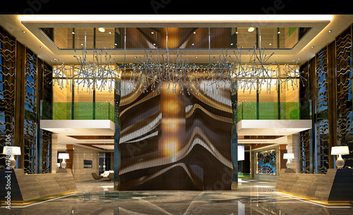 3d render of luxury hotel lobby reception photo