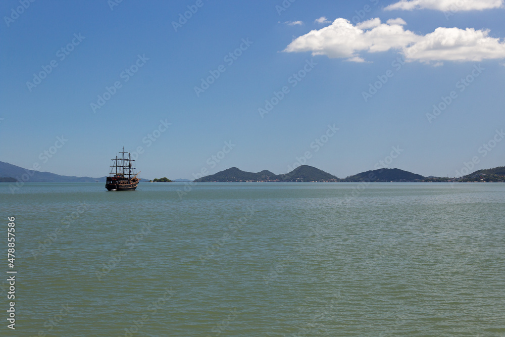 Pirate boat in Florianopolis Bay, Santa Catarina, Brazil.