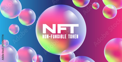 NFT - non-fungible token logo. Crypto currency business and consulting poster design.