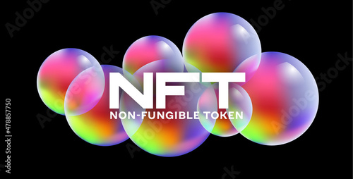 NFT - non-fungible token logo. Crypto currency business and consulting poster design.