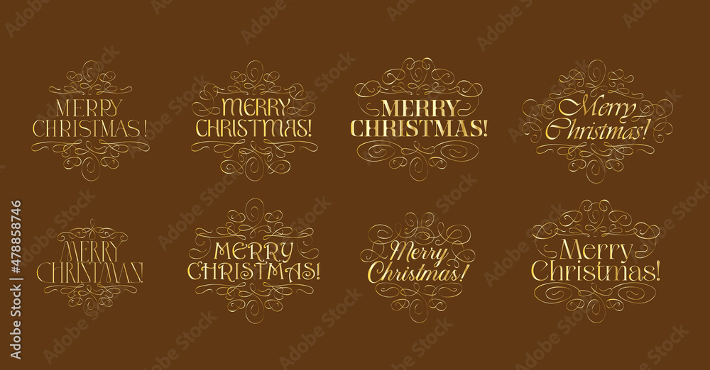 Christmas and new year logo collection in calligraphy style. Use it for print or web holiday pattern, card or package design. Vector illustration.