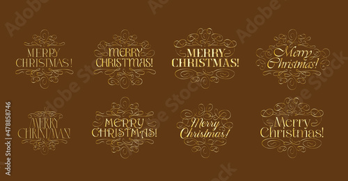 Christmas and new year logo collection in calligraphy style. Use it for print or web holiday pattern  card or package design. Vector illustration.