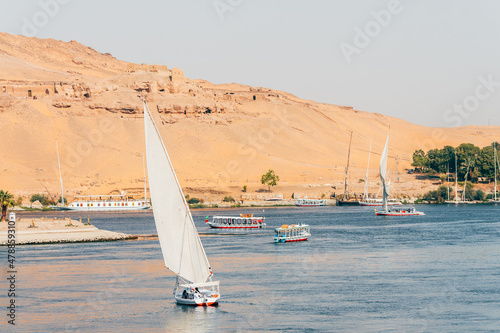 views of felucca boat, which is the traditional boat in nile river