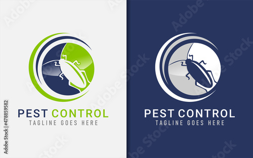 Pest Control Logo Design with Insect Silhouette and Circle Shape Combination.