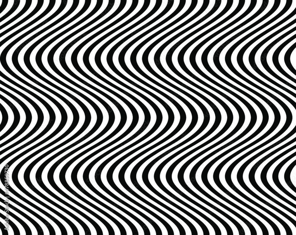 Black and white warped lines. Vector seamless pattern 