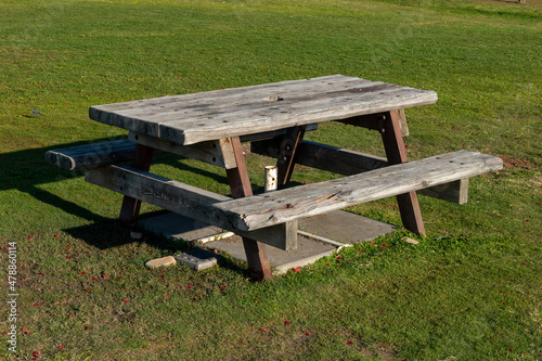 Picnic table on a green meadow in the park