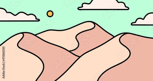 Landscape Minimalist Boho Simple Desert Dunes Scenery Vector Illustration 4k