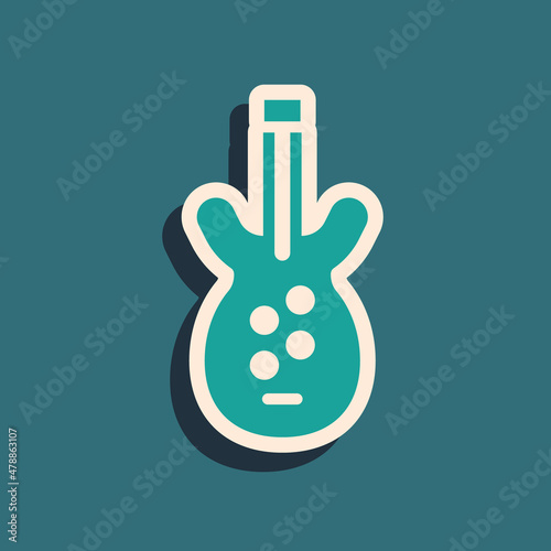 Green Electric bass guitar icon isolated on green background. Long shadow style. Vector