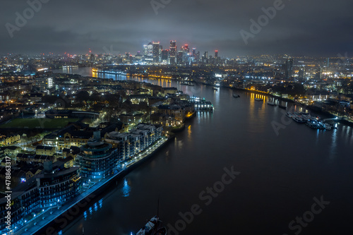 Early morning aerial image of the Thames and City of London