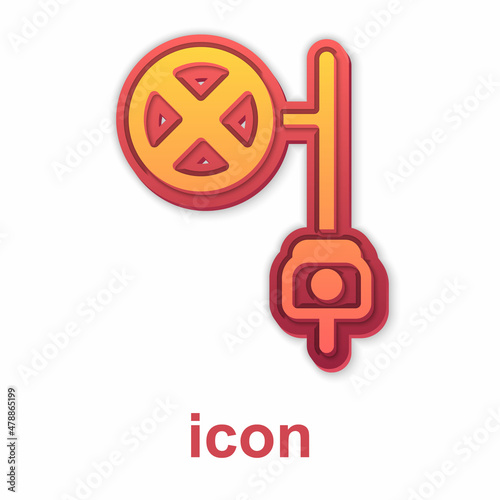 Gold Stop sign with camera icon isolated on white background. Traffic regulatory warning stop symbol. Vector