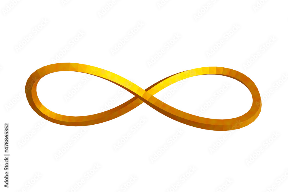Infinity symbol gold color with texture. 3D render illustration on white isolated background. Infinity symbol gold color with texture. 3D render illustration on white isolated background.