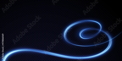 Glowing blue dynamic twirl. PNG Futuristic light strip, line in motion on a transparent background. Electric power current conductor. Vector PNG.
