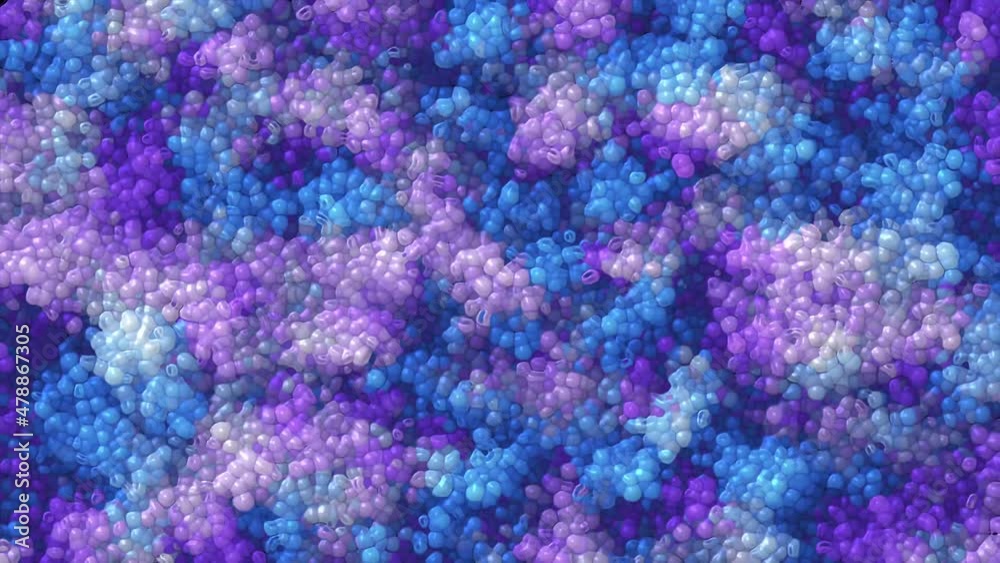 Animated mosaic background of bubbles. Drawing of the movement of foam, chaotic balls. The connection of particles. Clumps of energy. Smooth flow of blue-violet color. 4k Animated mosaic background of bubbles. Drawing of the movement of foam, chaotic balls. The connection of particles. Clumps of energy. Smooth flow of blue-violet color. 4k