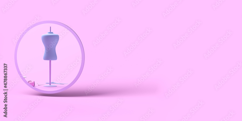 Fashion designer concept with mannequin reflected in mirror. Copy space. 3D illustration. Fashion designer concept with mannequin reflected in mirror. Copy space. 3D illustration.