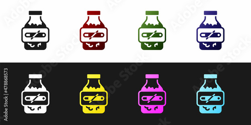 Set Nicotine gum in blister pack icon isolated on black and white background. Helps calm cravings and reduces anxiety caused by quitting smoking. Vector