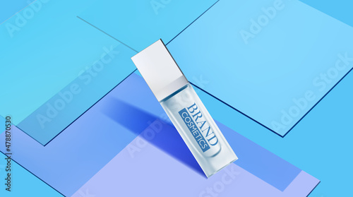 Minimal product ads with blue glass blue transparent disk