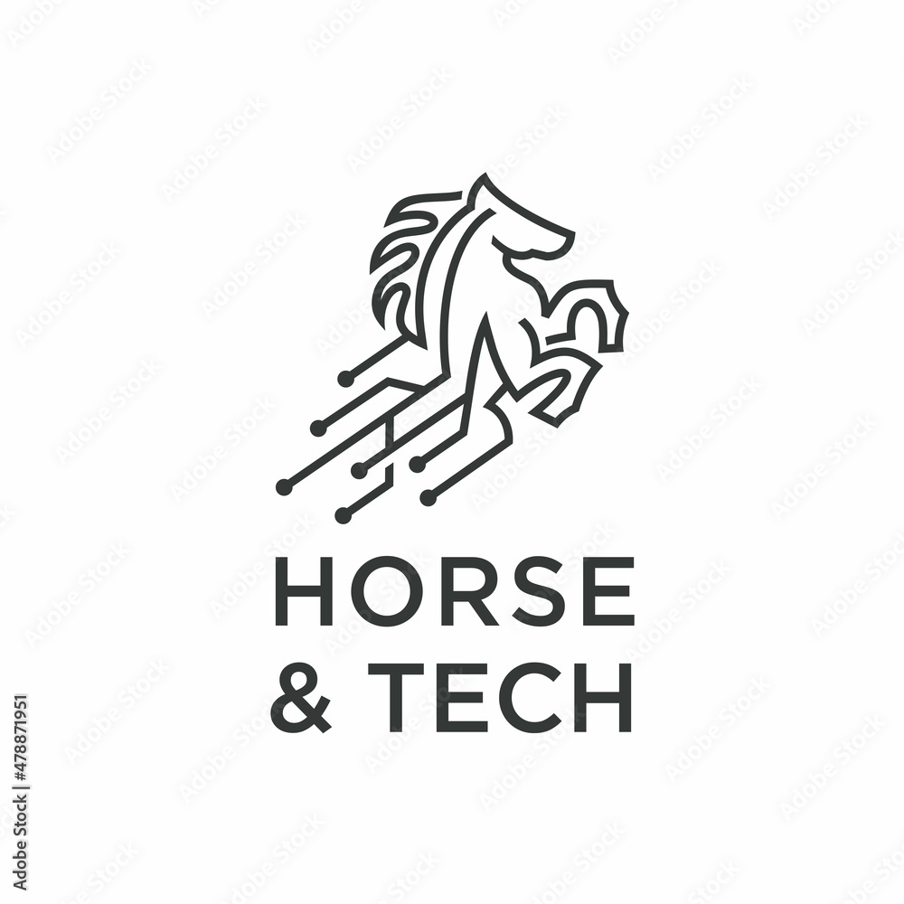 Tech Horse Line art icon logo vector illustration