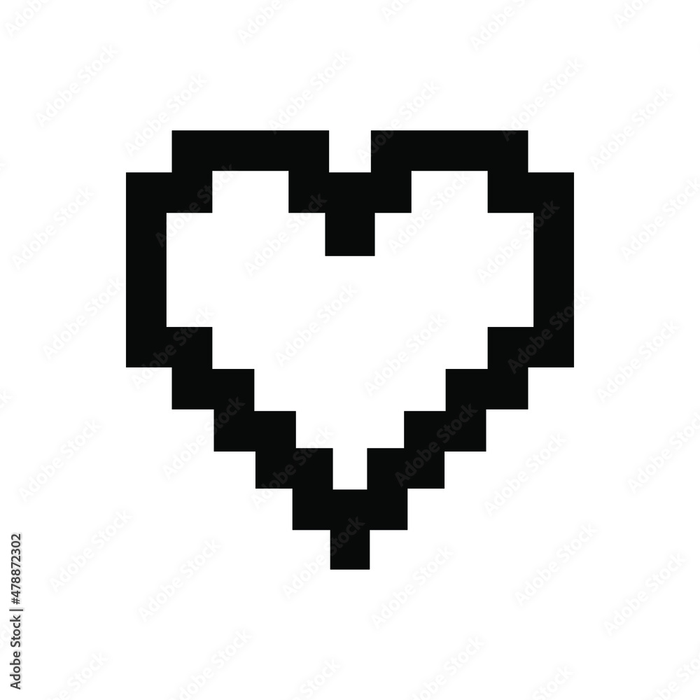 Pixel heart pictogram, icon or logo. Vector illustration isolated on white background. EPS 10