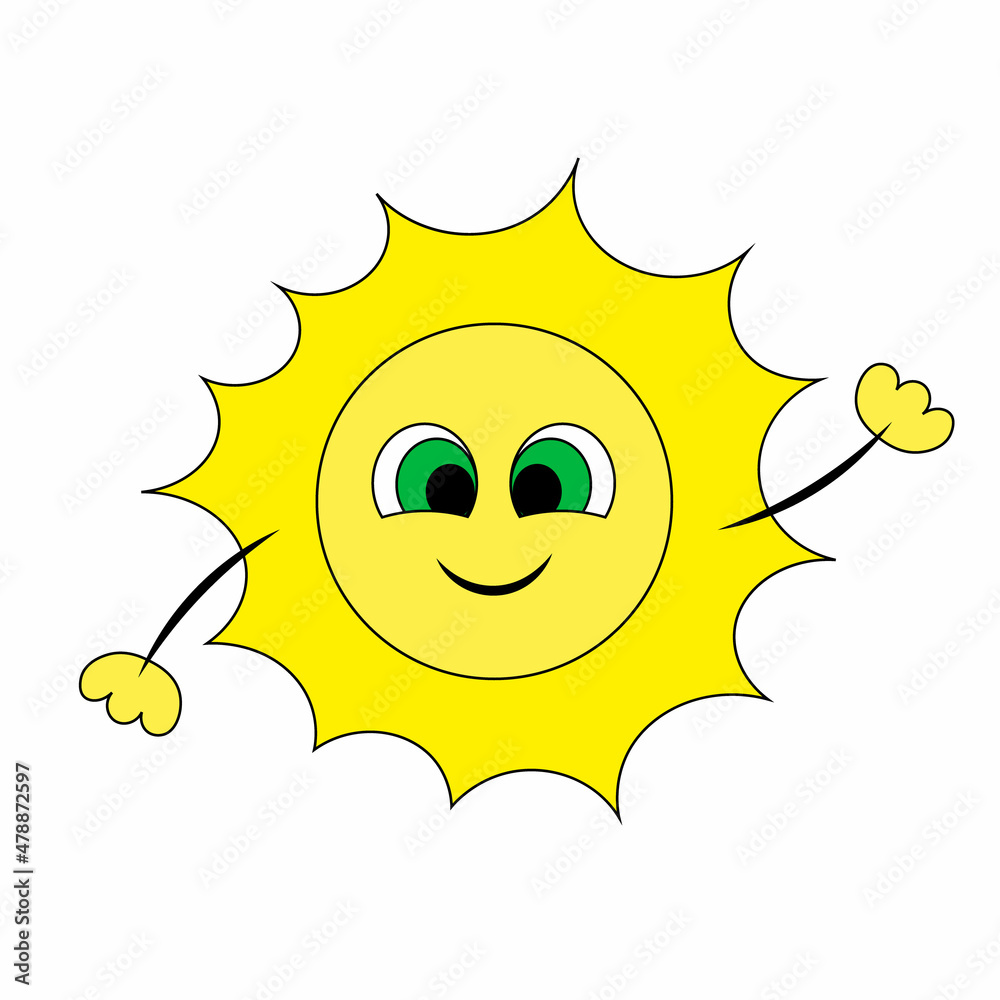 Cute cartoon smile Sun. Draw illustration in color