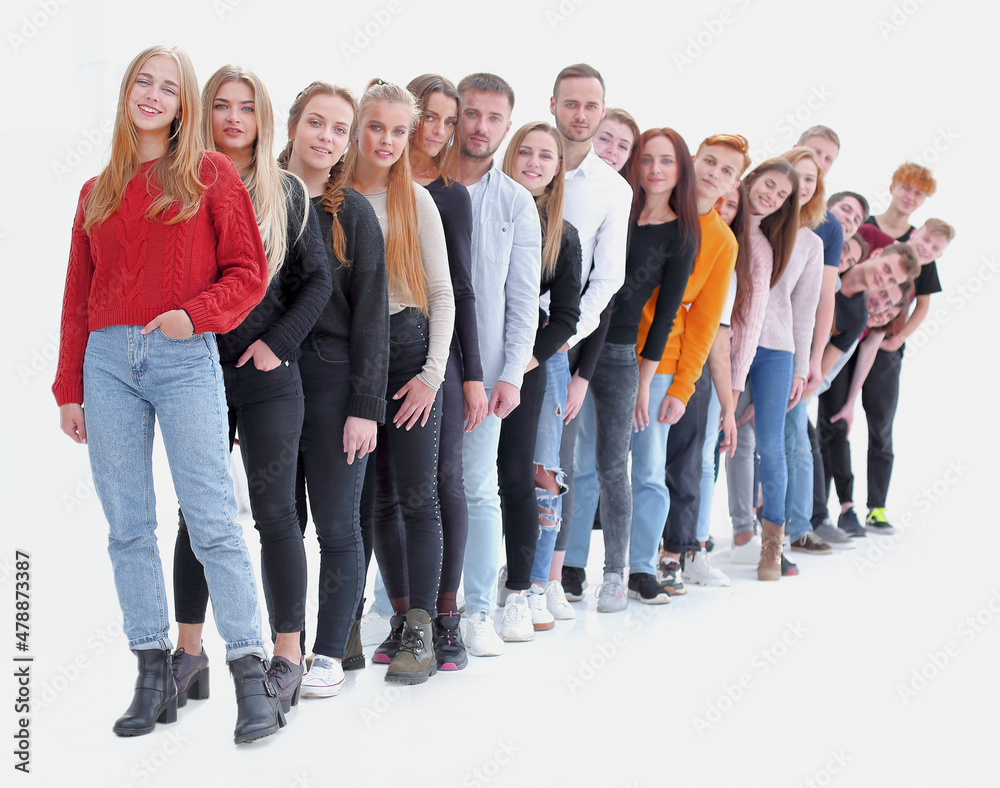 group of diverse young people standing in line