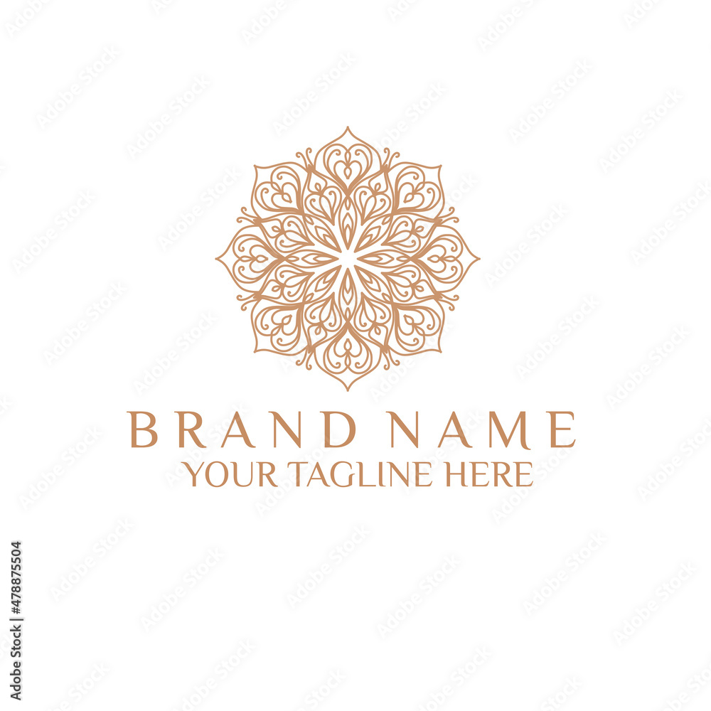 Unique Circular logo illustration. Mandala flat icon for your business. Ayurveda, spa, yoga company identity. Advertising or web startup zen symbol design. Moroccan tile style. Vector isolated sign.