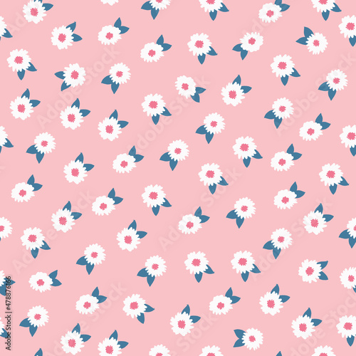 Hand drawn seamless pattern with white flowers. Wrapping  wallpaper design. Vector illustration.