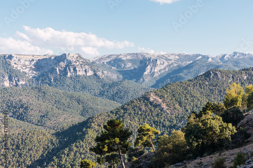 Panoramic view of the Sierra de segura from the Puerto de las Palomas in Jaen, Andalusia, Spain.