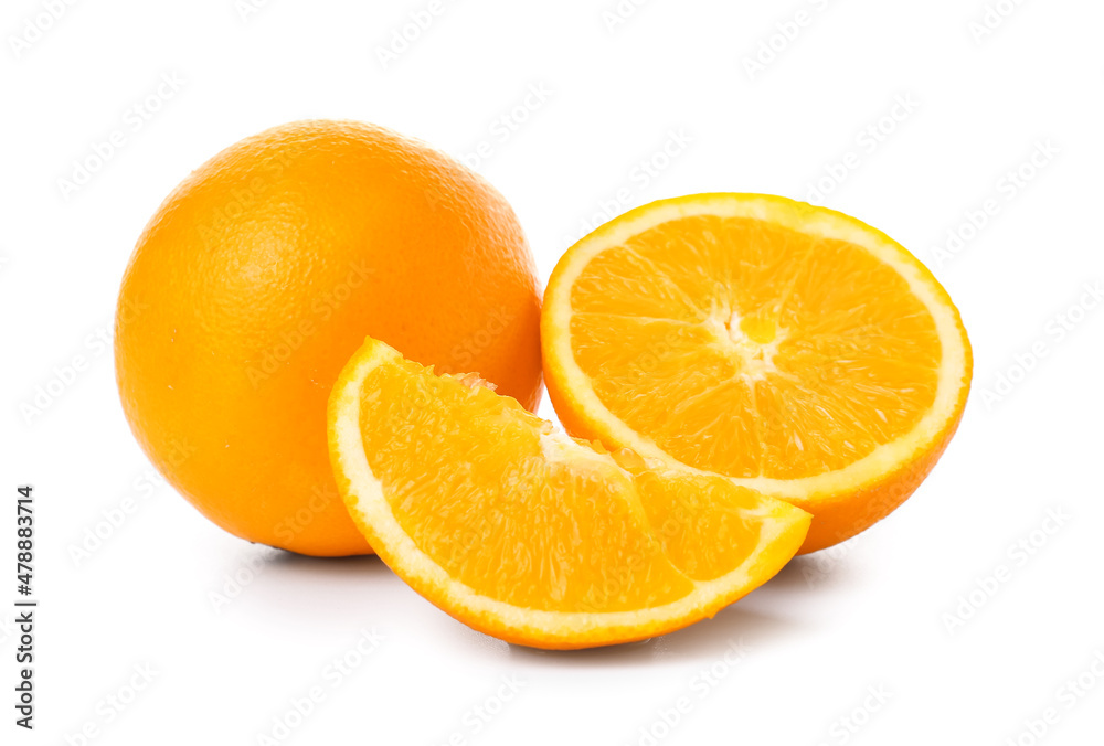 Fresh cut orange on white background