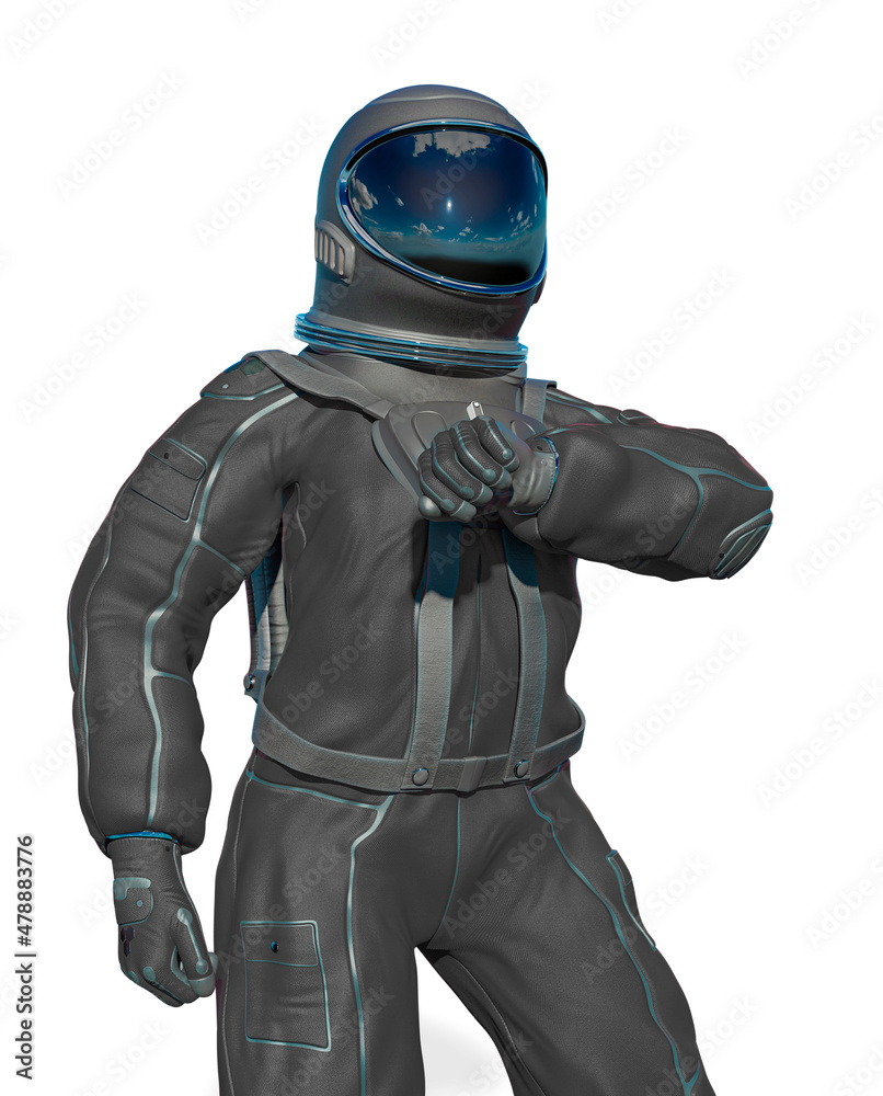 astronaut is checking the air and time on white background astronaut is checking the air and time on white background