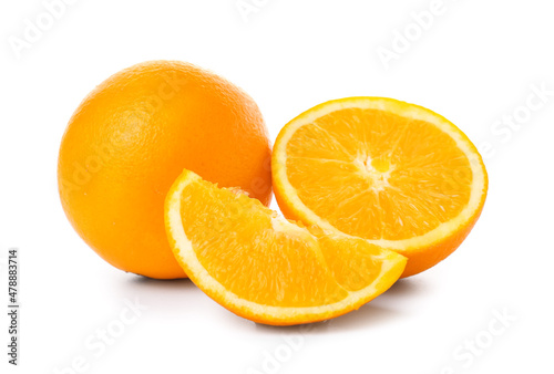 Fresh cut orange on white background