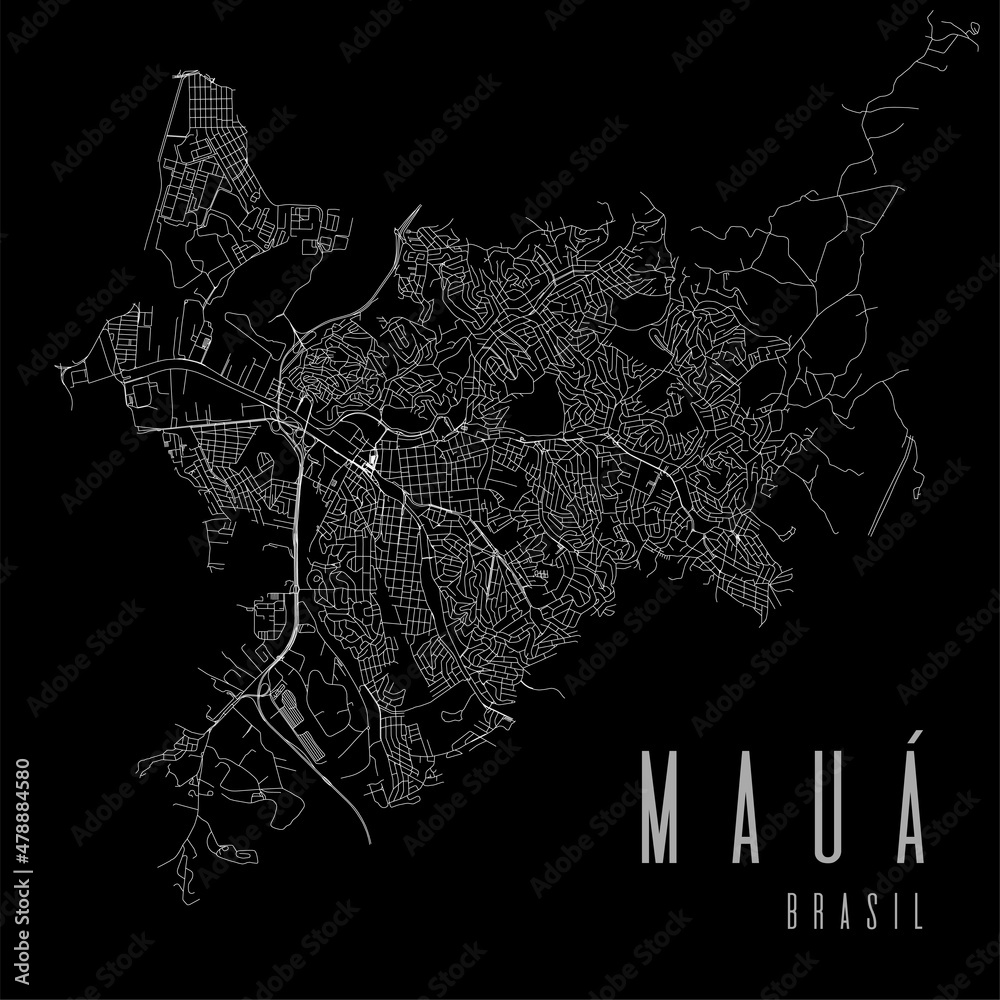 Maua city vector map poster. Brazil municipality square linear street map, administrative municipal area.