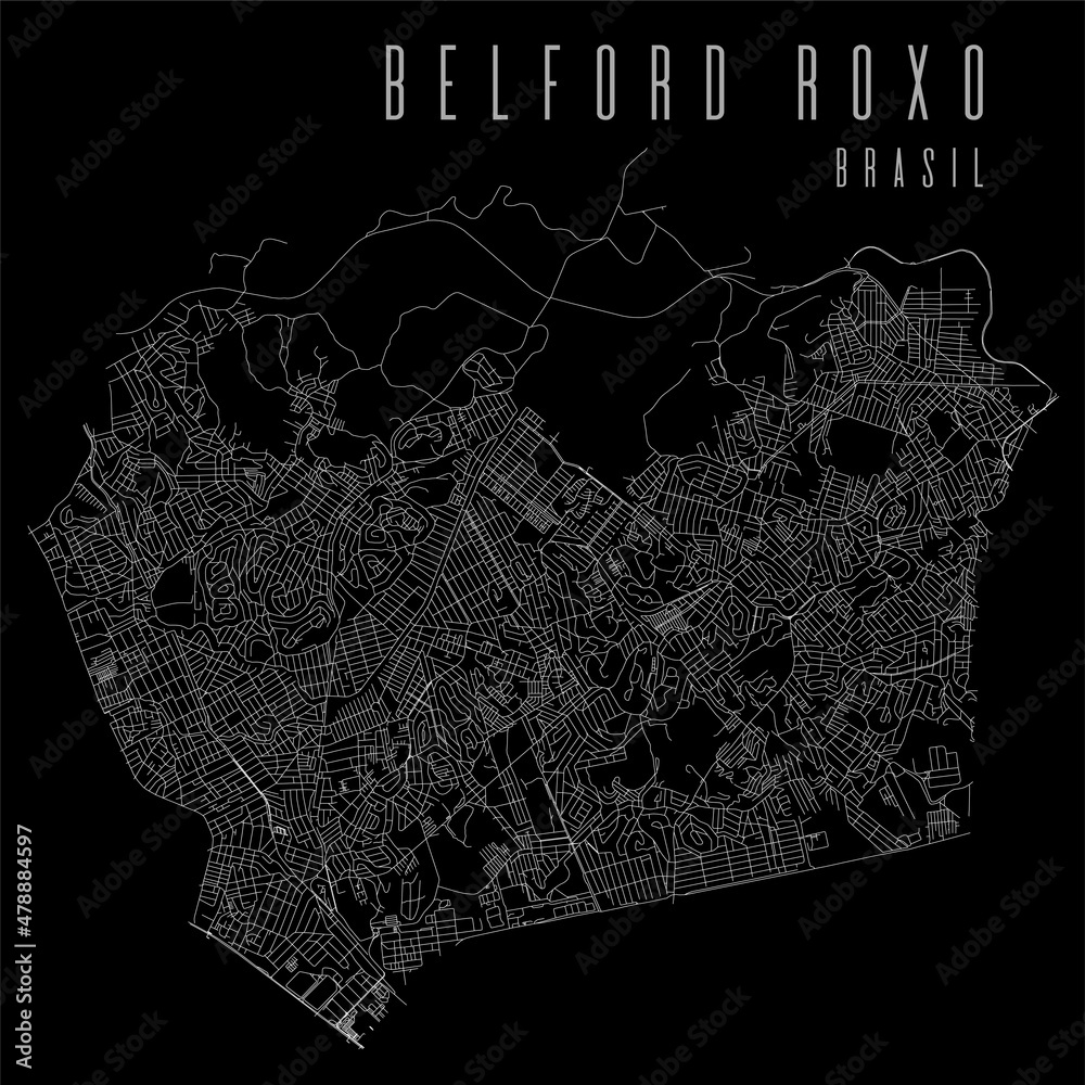 Obraz premium Belford Roxo city vector map poster. Brazil municipality square linear street map, administrative municipal area.