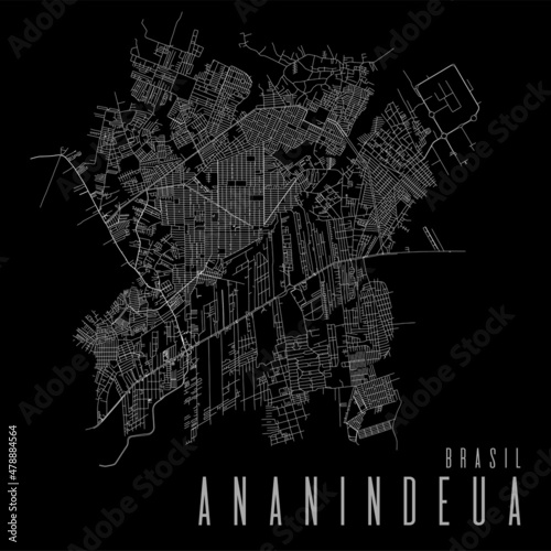 Ananindeua city vector map poster. Brazil municipality square linear street map, administrative municipal area. photo