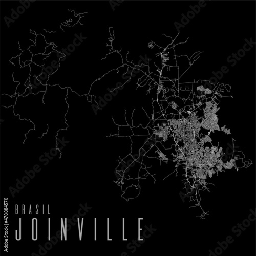 Joinville city vector map poster. Brazil municipality square linear street map, administrative municipal area.