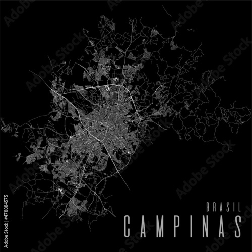 Campinas city vector map poster. Brazil municipality square linear street map, administrative municipal area.