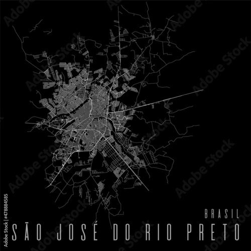 Sao Jose do Rio Preto city vector map poster. Brazil municipality square linear street map, administrative municipal area.