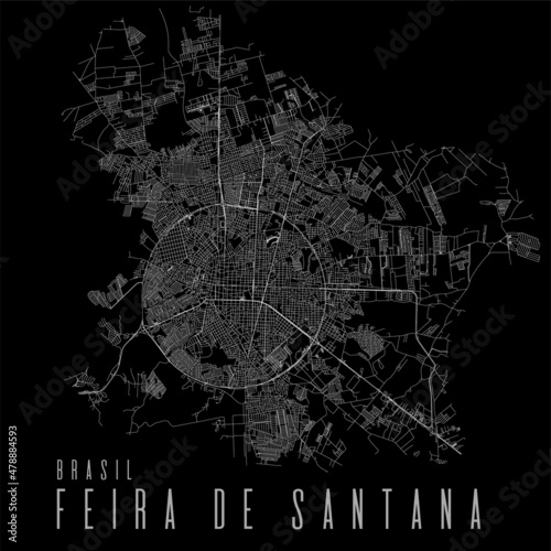Feira de Santana city vector map poster. Brazil municipality square linear street map, administrative municipal area. photo