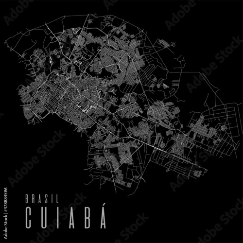 Cuiaba city vector map poster. Brazil municipality square linear street map, administrative municipal area.
