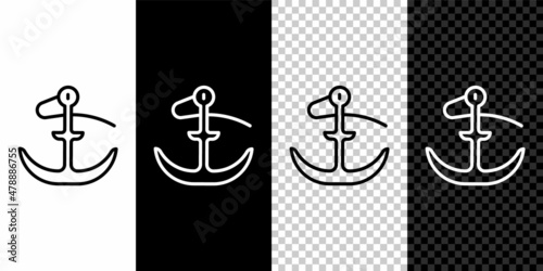 Set line Anchor icon isolated on black and white, transparent background Fototapet