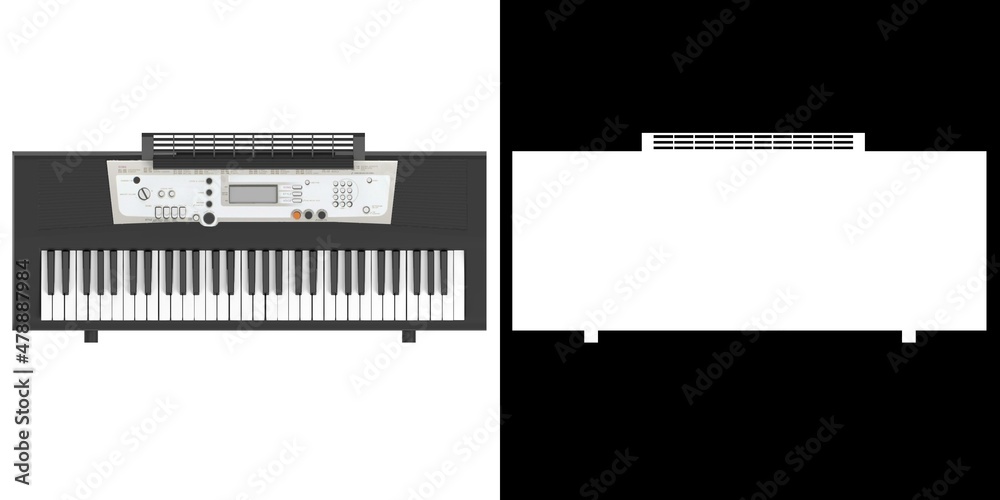 3D rendering illustration of a electronic piano keyboard on stand