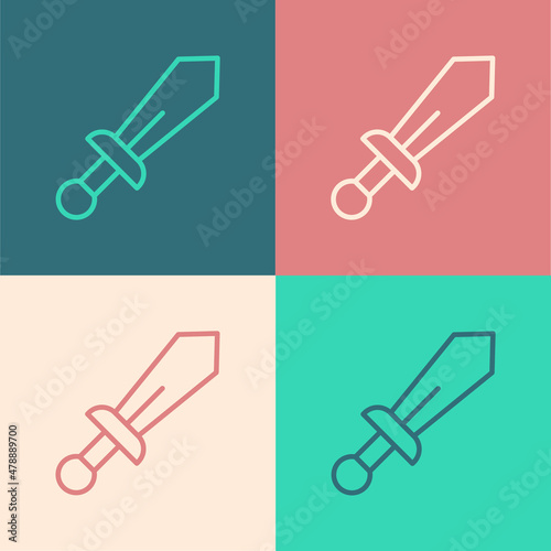 Pop art line Sword toy icon isolated on color background. Vector